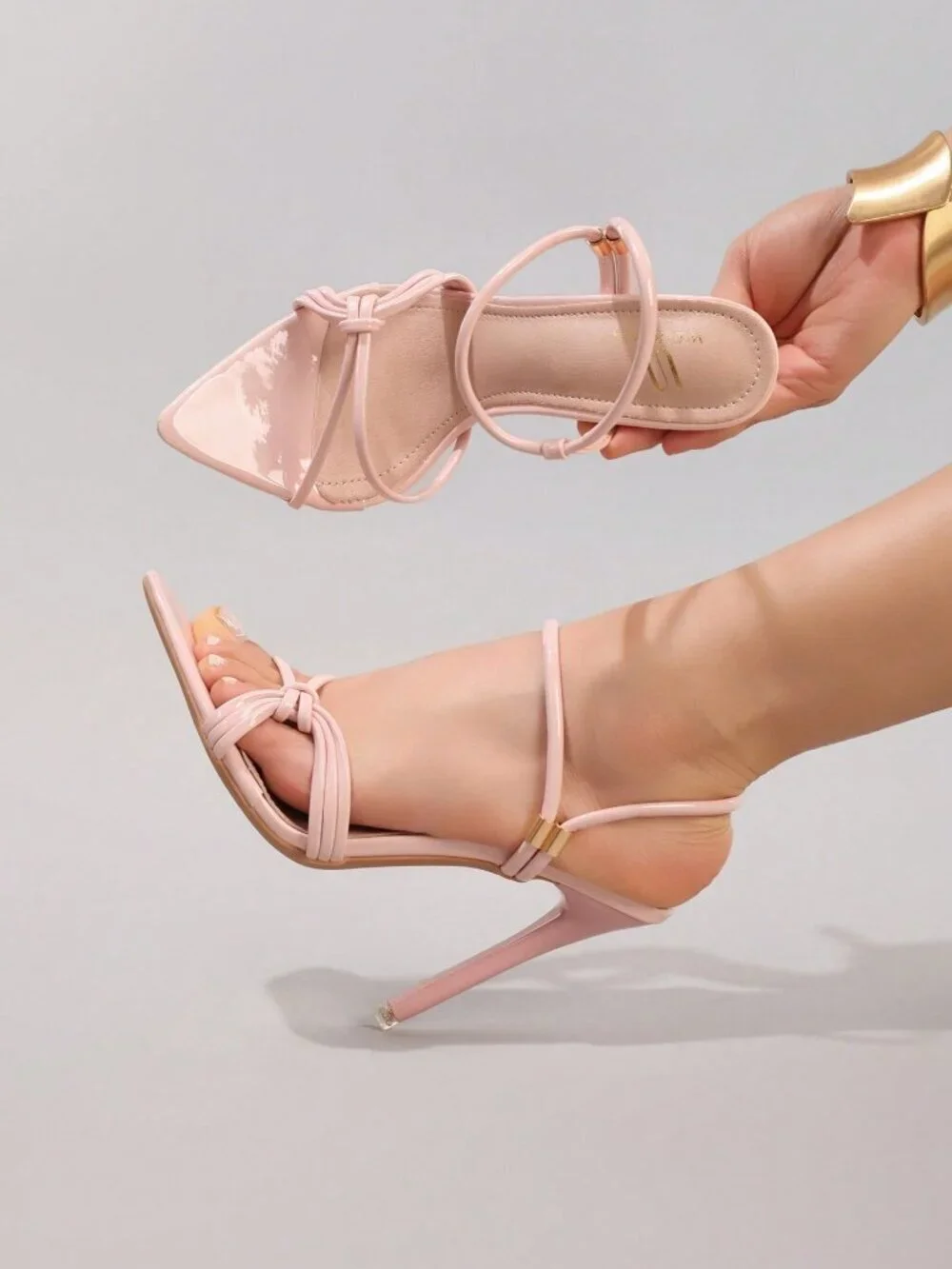 Pink Sexy Women's Striped Combination High Heel Sandals
